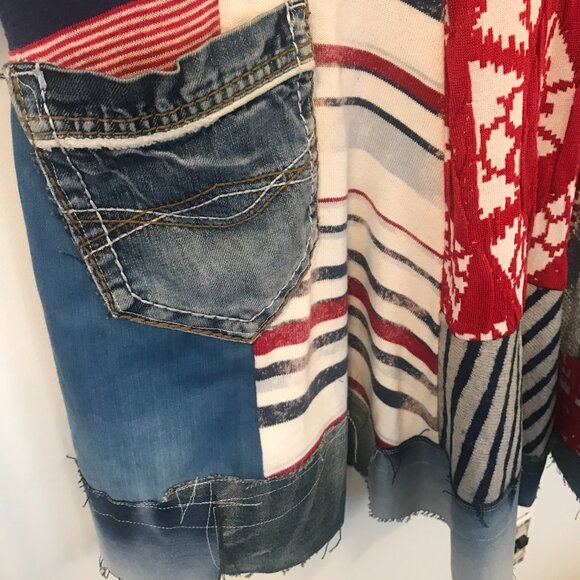 Art to wear patchwork tunic/midi dress women's M boho hippie retro denim whimsy - Picture 3 of 10